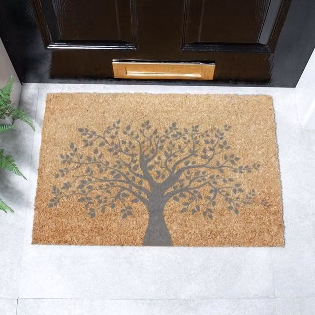 Artsy Mats Tree of Life Grey Coir Doormat, W: 60 cm, D: 40 cm – 1