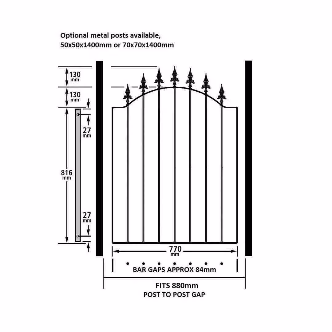 Burbage Iron Craft Saxon-Warwick Spear Low Bow Top Single Gate in Black, W: 88.0 cm, H: 107.6 cm – 2