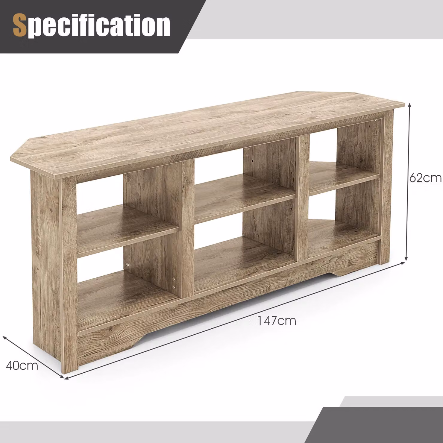Gymax Modern Media Entertainment Centre TV Stand for TVs up to 65 Inches in Light Oak – 1