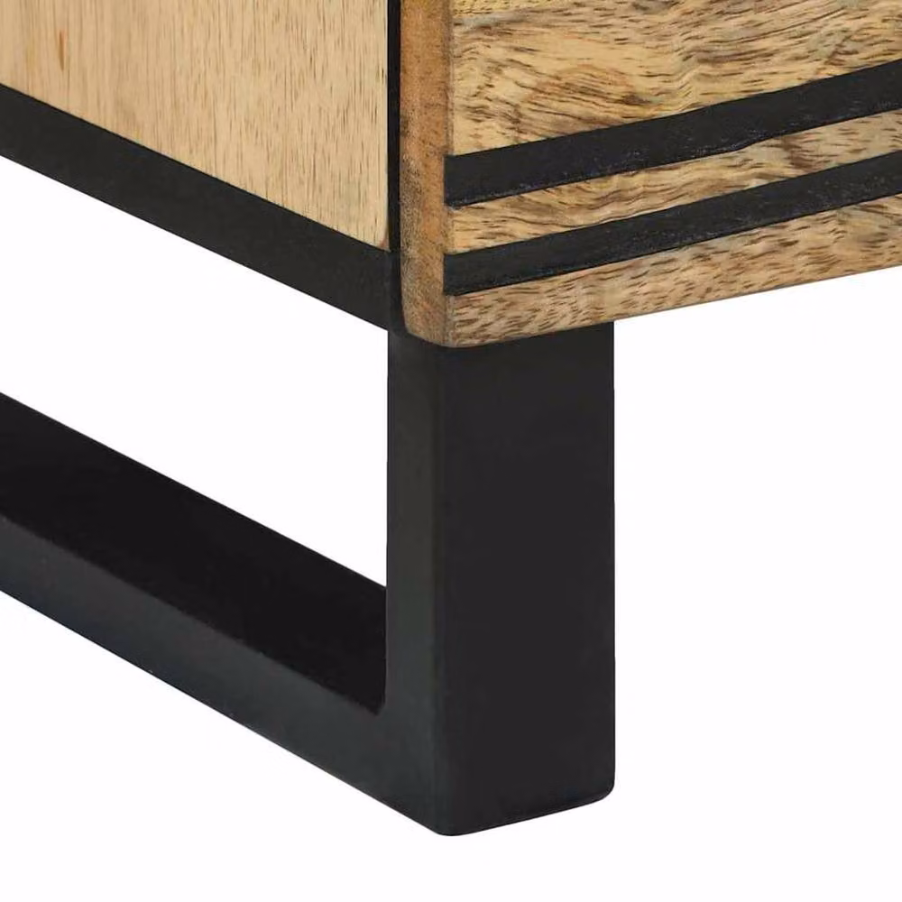Berkfield Home Bedside Cabinet in Beige and Brown, Solid Mango Wood and Engineered Wood, W/D/H: 40 x 33.5 x 46 cm – 6
