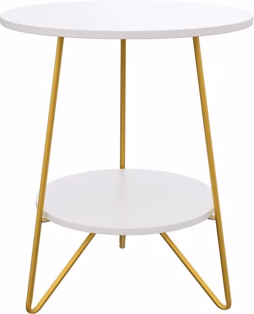 Livingandhome Modern 2-Tier Round Side Table in White and Gold
