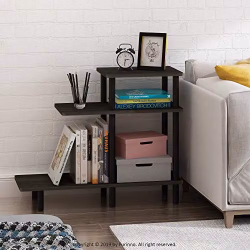 Furinno TURN-N-TUBE 3-Tier L-Shape Side Table with Open Shelves in Espresso – 2