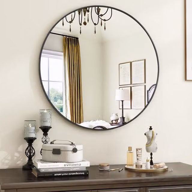 Dprodo Black Round Wall Mounted Bathroom Mirror, Diameter: 60 cm – 1