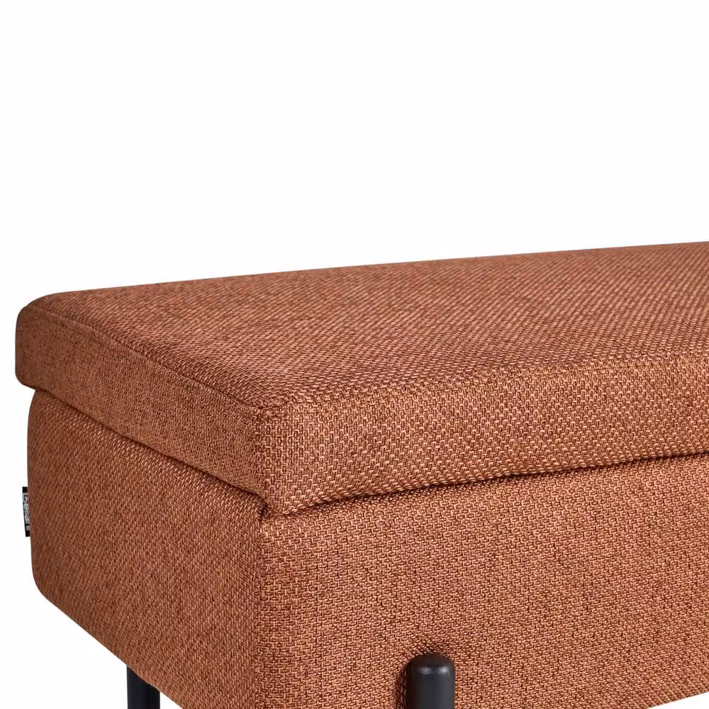 Wyld and Coco Mid-Century Brown Fabric Lift-Top Storage Bench with Built-In Shoe Rack – 6