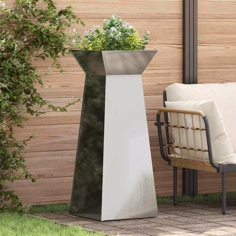 Berkfield Home Galvanised Steel Plant Stand Planter in Grey, W/D/H: 40 x 40 x 101 cm – 2