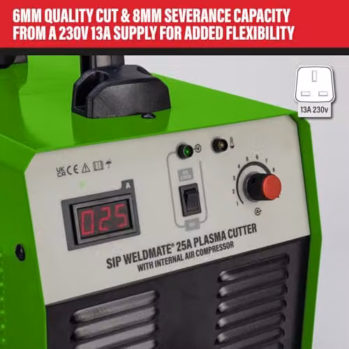 SIP Weldmate Inverter Plasma Cutter with Built-in Compressor 25A Metal Cutting Machine, Green – 3