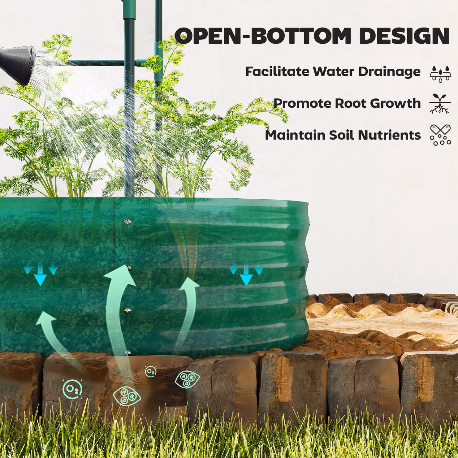 Outsunny Galvanised Steel Raised Garden Bed with Arched Trellis, Green, W: 121.92 cm, D: 60.96 cm, H: 140.2 cm – 7