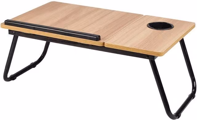 VOGREX Portable Folding Laptop Bed Tray and Breakfast Desk with Tilting and Height-Adjustable Top in Brown Wood Finish