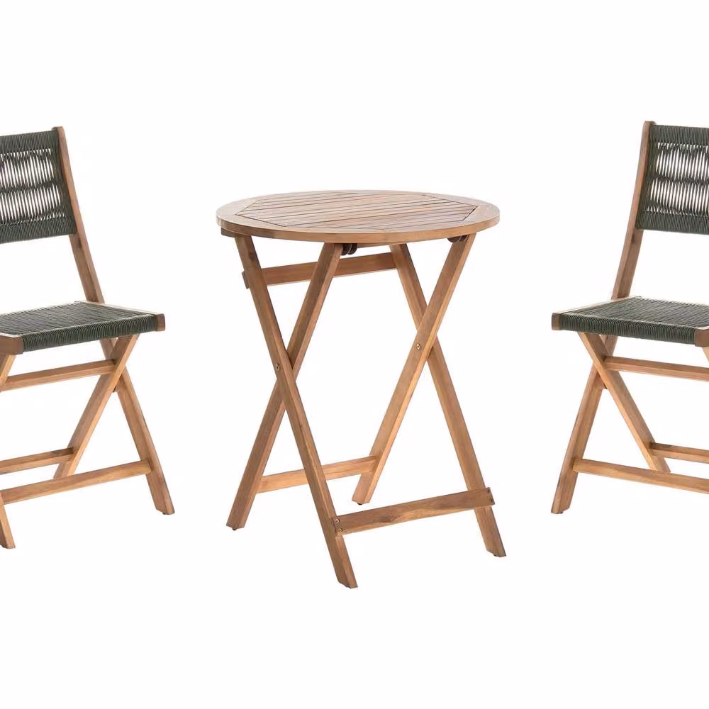 Wyld and Coco 3 Piece Acacia Wood Folding Bistro Set in Green – 2