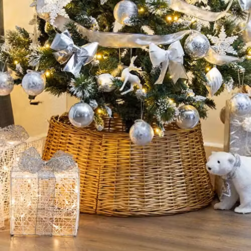 The Christmas Workshop Folding Willow Christmas Tree Skirt in Brown Rattan, H 27 cm x W 60 cm – 4