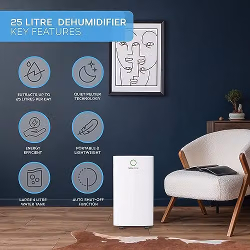 MONHOUSE 25L/Day Digital Dehumidifier in White with 4L Tank, Sleep Mode and 24HR Timer – 2