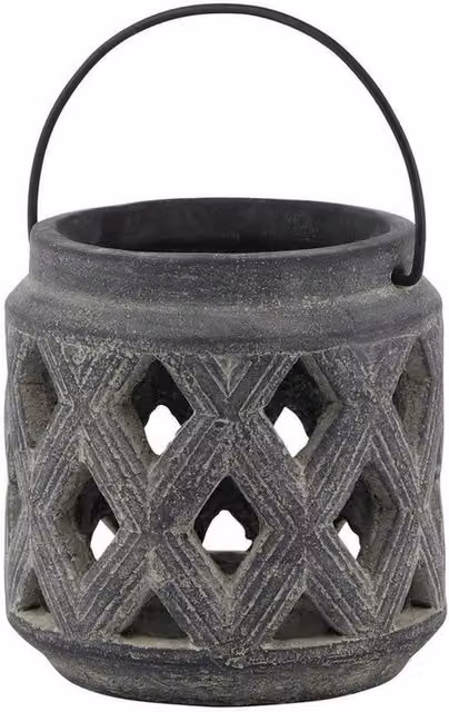 Lemon Pavilion Amalfi Lattice Ceramic Lantern in Grey, W: 15 cm, D: 15 cm, H: 15 cm