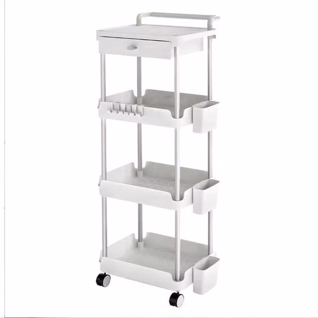 VOGREX 4-Tier Rolling Storage Trolley Rack in White, W/D/H: 33.0 x 37.0 x 104.4 cm – 1