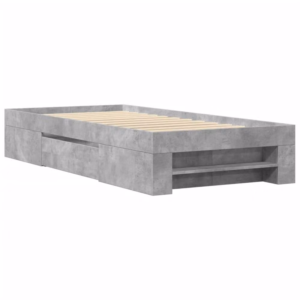 Berkfield Home Engineered Wood Bed Frame with Drawers in Concrete Grey, W/D/H: 75 x 190 x 33 cm – 3