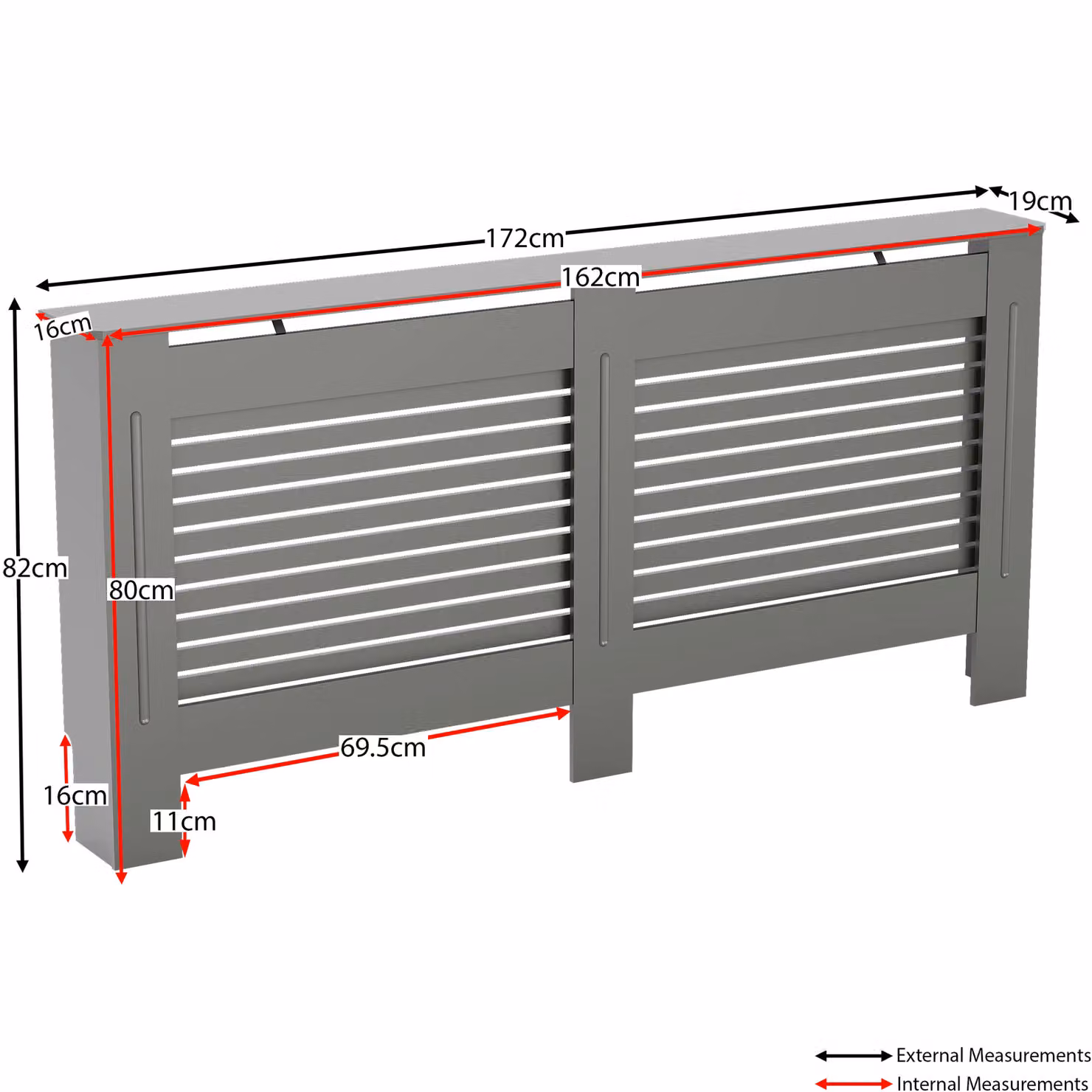 Vida Designs Milton Radiator Cover in Grey MDF, W/D/H: 82.0 x 172.0 x 19.0 cm – 2