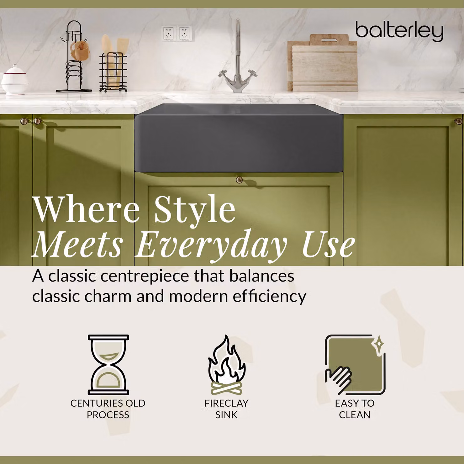 Balterley Ceramic 2 Bowl Butler Kitchen Sink in Dark Grey W: 79.5 cm, D: 50 cm – 2