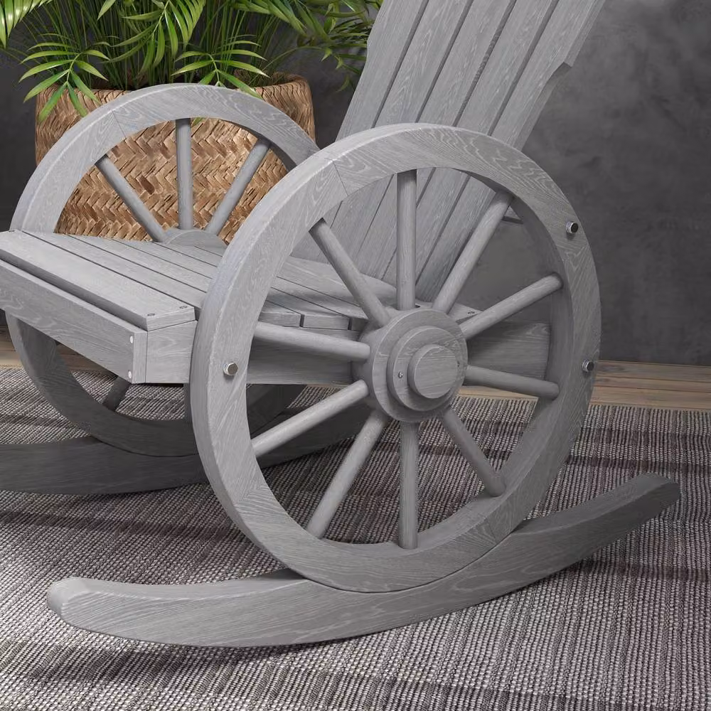 Wyld Haus Elna Grey Fir Wood Adirondack Style Outdoor Rocking Armchair – 8