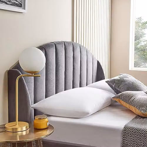 Home Treats Grey Velvet Small Double Ottoman Bed Frame with Winged Headboard and Pocket Sprung Mattress W/D/H: 120 x 200 x 138 cm – 3