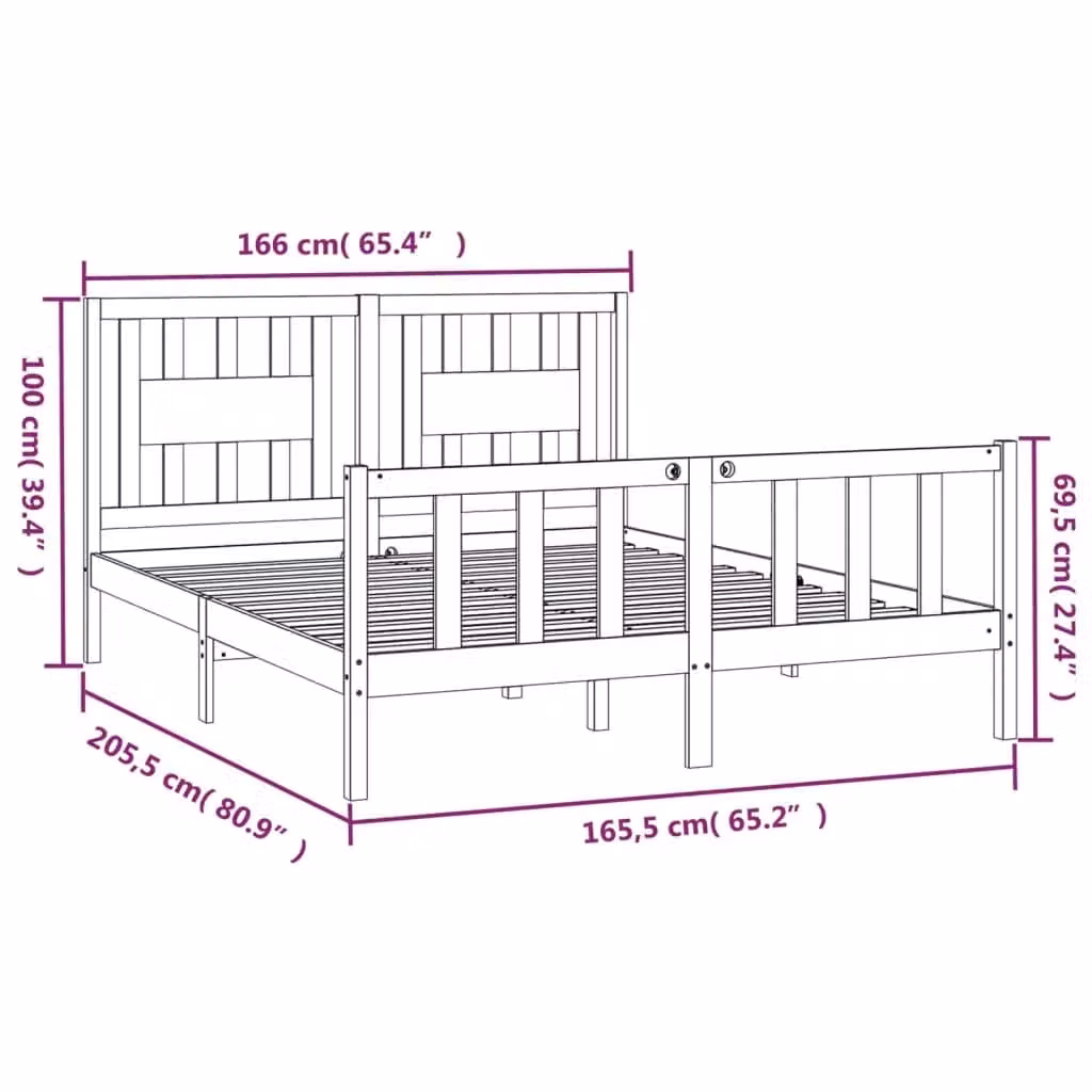 Berkfield Home Solid Wood Pine Bed Frame with Headboard, Brown, W: 160 cm, D: 200 cm