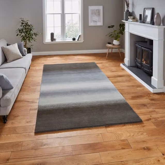Terrys Modern Grey Gradient Hand-Tufted Wool Rectangular Rug W: 120 cm, D: 170 cm
