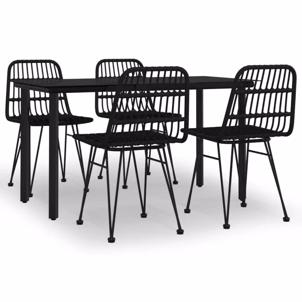 Berkfield Home 5 Piece Black Poly Rattan Garden Dining Set – 2