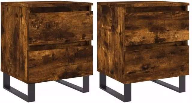 Berkfield Home Set of 2 Smoked Oak Bedside Cabinets in Brown, W/D/H: 40 x 35 x 50 cm