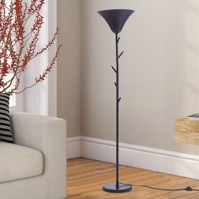 Livingandhome Contemporary Black Metal Floor Lamp with E14 Socket and Coat Hanger
