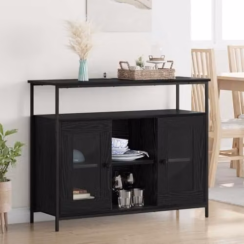 vidaXL Modern Black Sideboard in Matt Black Wood – 2