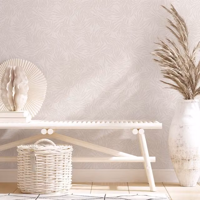 Galerie Industrial Effects Beige Thin Leaf Botanical Floral Wallpaper with Silver Accents