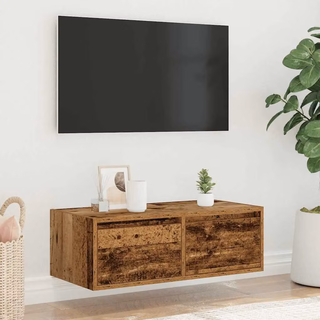 Berkfield Home TV Cabinet with LED Lights in Old Wood Brown, W: 75 cm, D: 25 cm, H: 35.5 cm – 4