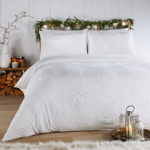 Riva Home Snow Crystal Duvet Cover Set, White, 200 x 200 cm