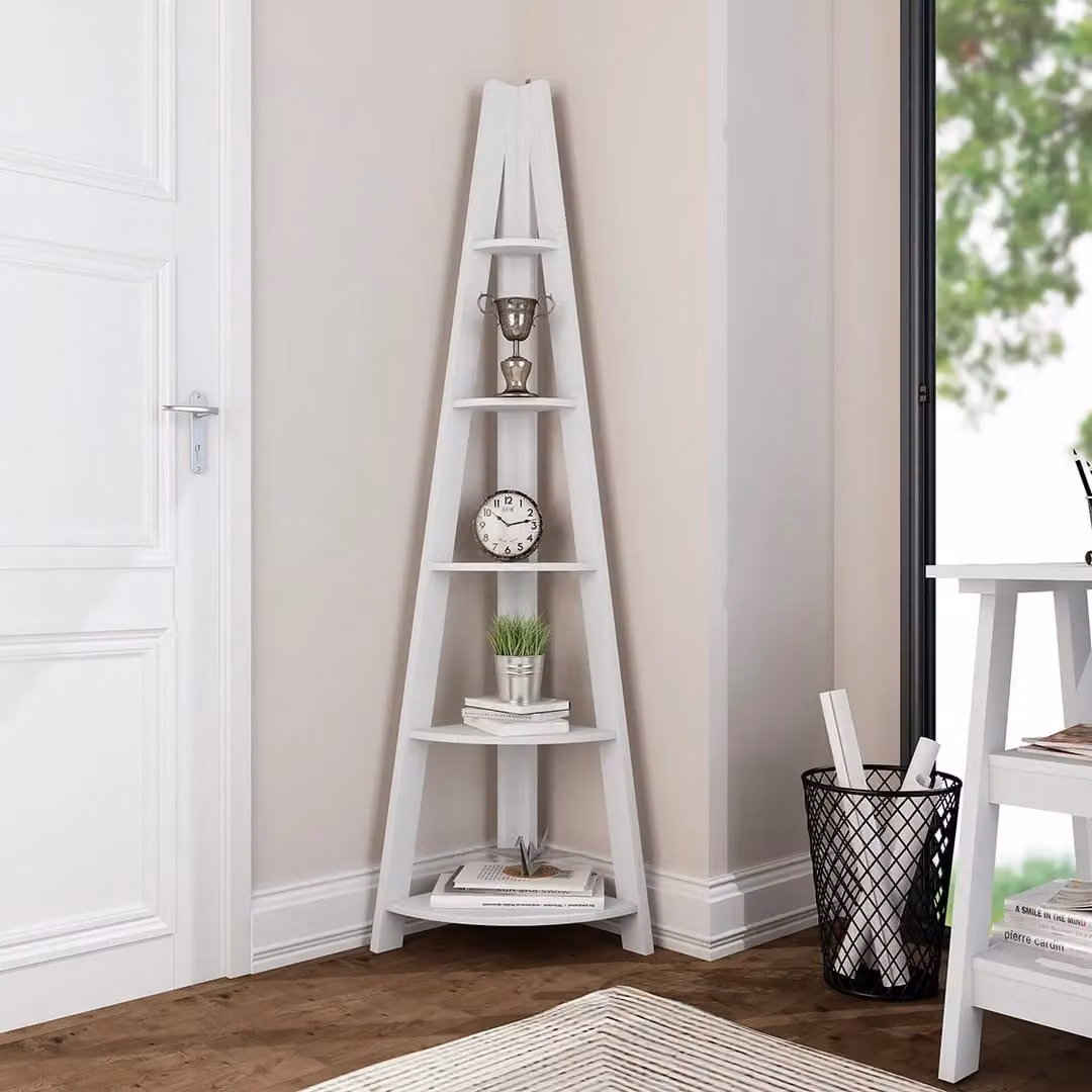 Lemon Pavilion Furniture Tiva White Corner Ladder Shelving Unit, W: 38.6 cm, D: 38.6 cm, H: 175.4 cm – 2