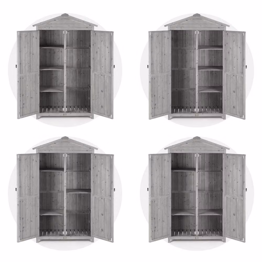 Christow Grey Slim Double Door Garden Storage Shed with Shelving, W/D/H: 64 x 41.4 x 166 cm – 3