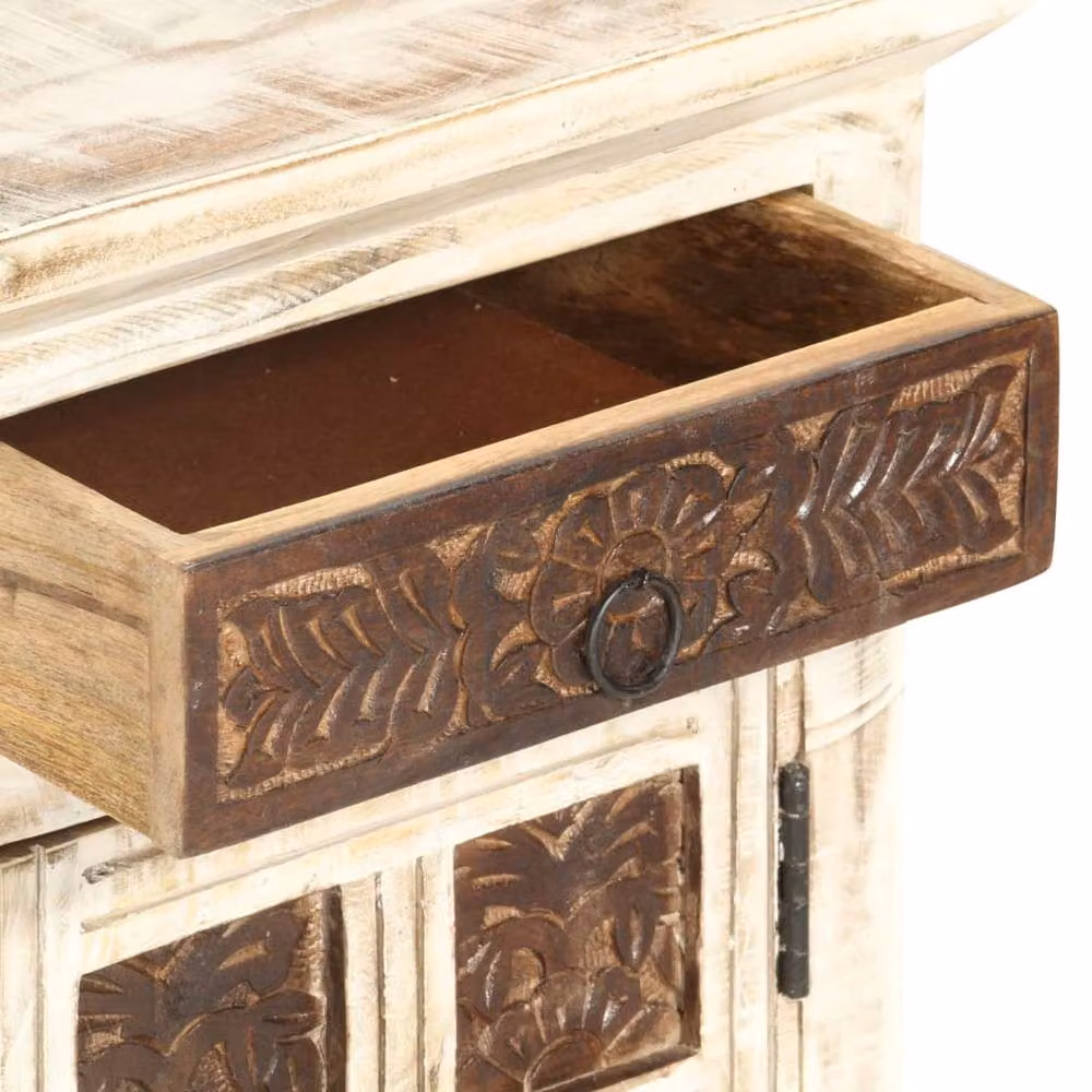 Berkfield Home White Solid Mango Wood Bedside Cabinet W/D/H: 40 x 30 x 50 cm – 4
