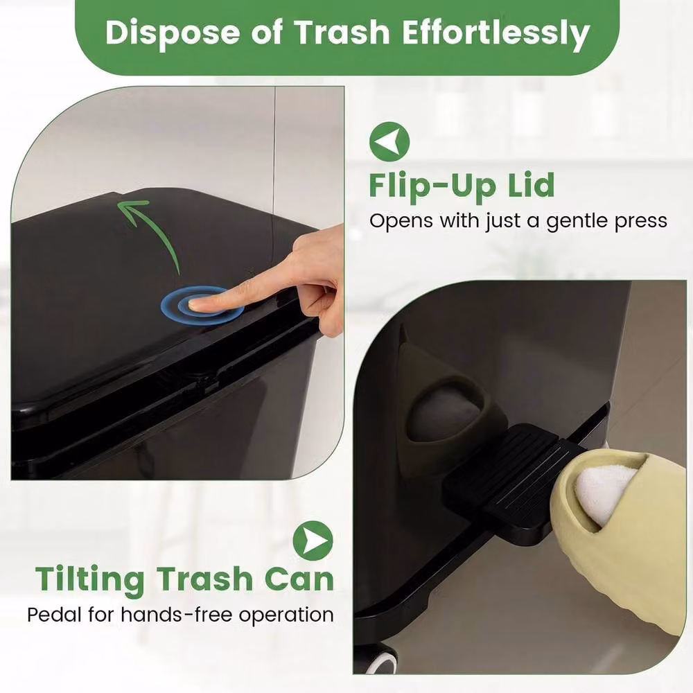 VOGREX 36L Mobile Trash Can with 2 Bins and Tilt Compartment in Black – 5