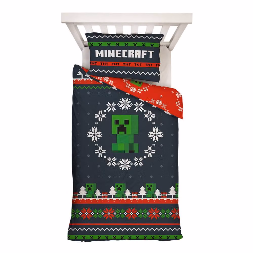 Minecraft Reversible Christmas Duvet Cover and Pillowcase Set, Multicolour, W: 90 cm, H: 200 cm – 2