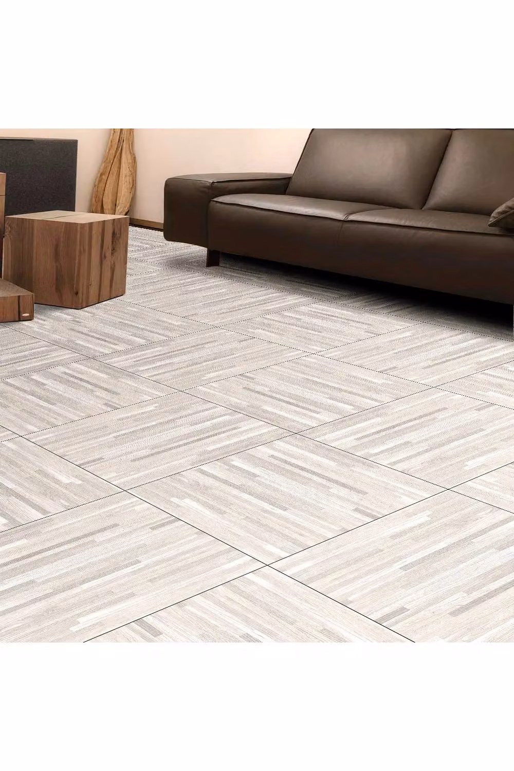 Living and Home 12-Piece Self-Adhesive PVC Flooring Tiles in Light Khaki Stone Look – 2