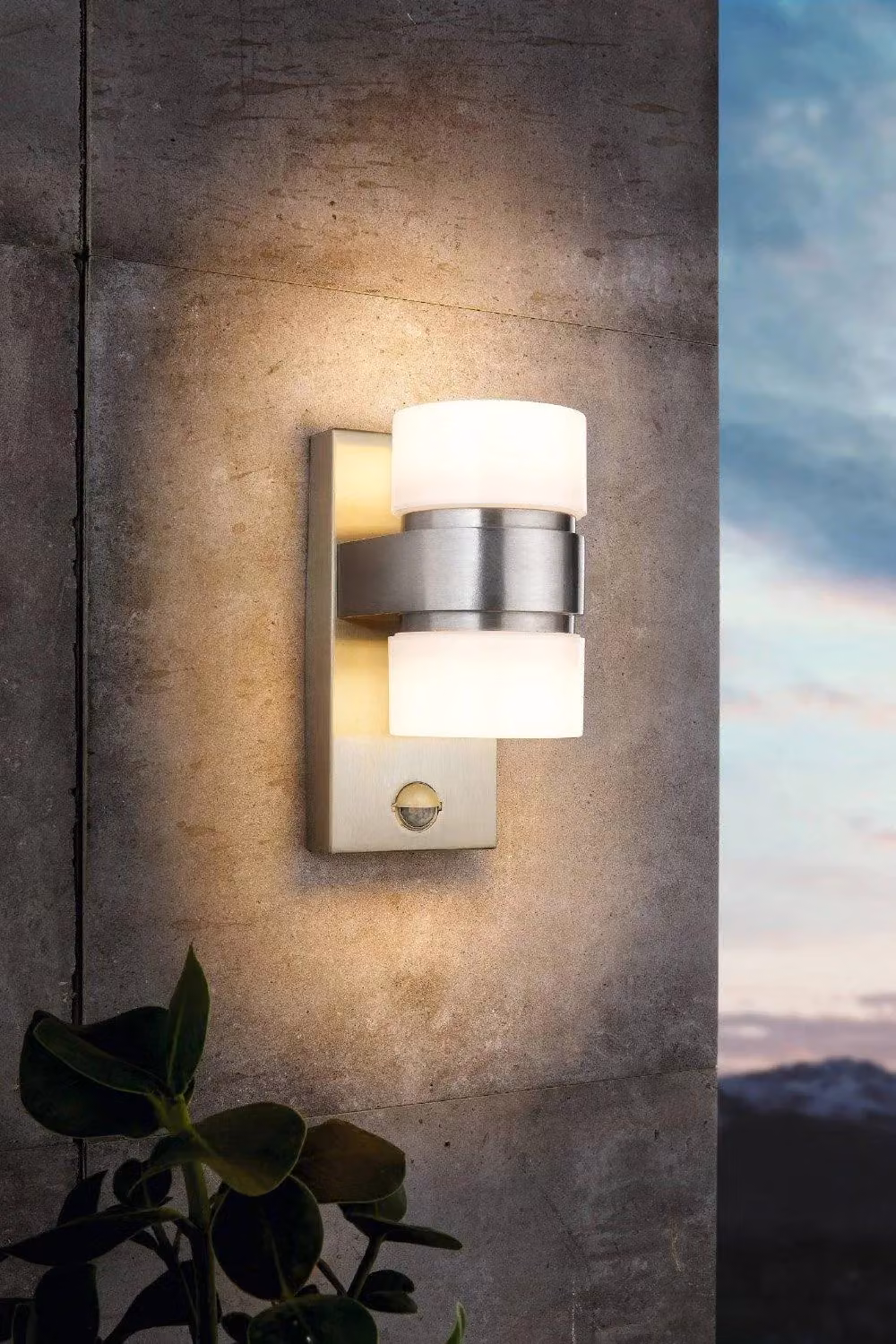 Eglo Atollari Cylindrical IP44 Integrated LED Outdoor Wall Light in Silver Stainless Steel with Motion Sensor – 2