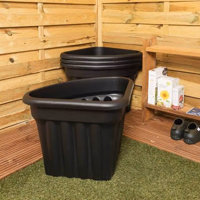 Wham Vista Corner Plastic Planter, Black, W/D/H: 49 x 49 x 4 cm