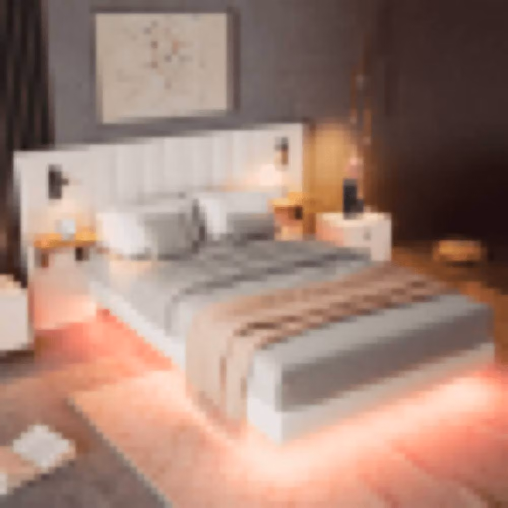 Matteo White Velvet Upholstered Double Bed with Bedside Shelves, Integrated Reading Lights and USB Charging Ports, W/D/H: 140 x 200 x 137 cm – 4