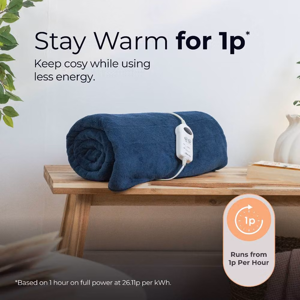 Abode Blue Microfleece Electric Heated Throw with 9 Heat Settings and Auto Shut-off – 5