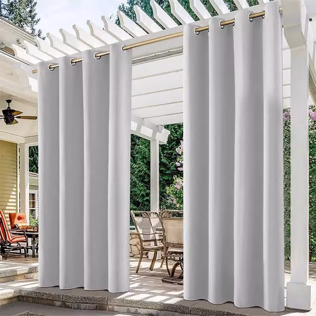 Garden Sanctuary Waterproof Outdoor Patio Fabric Panel Curtain in Grey and White, Height: 244 cm