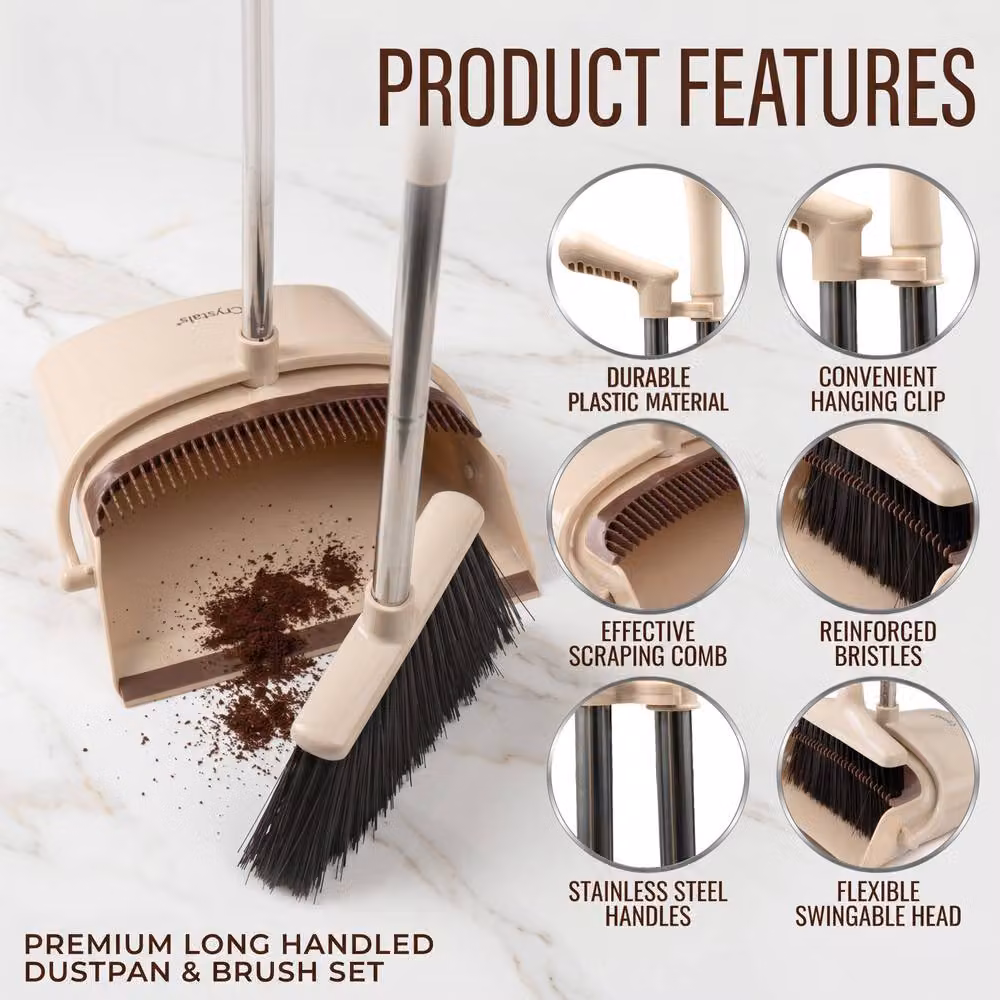 Crystals Long Handle Broom and Rotating Dustpan Set in Beige – 4