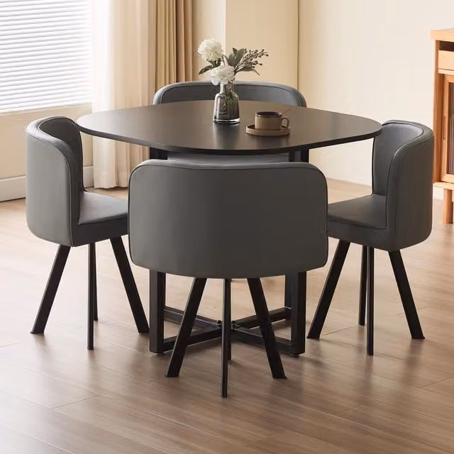 Comfy Living 5 Piece Modern Square Dining Table and Chairs Set in Grey, Black and White