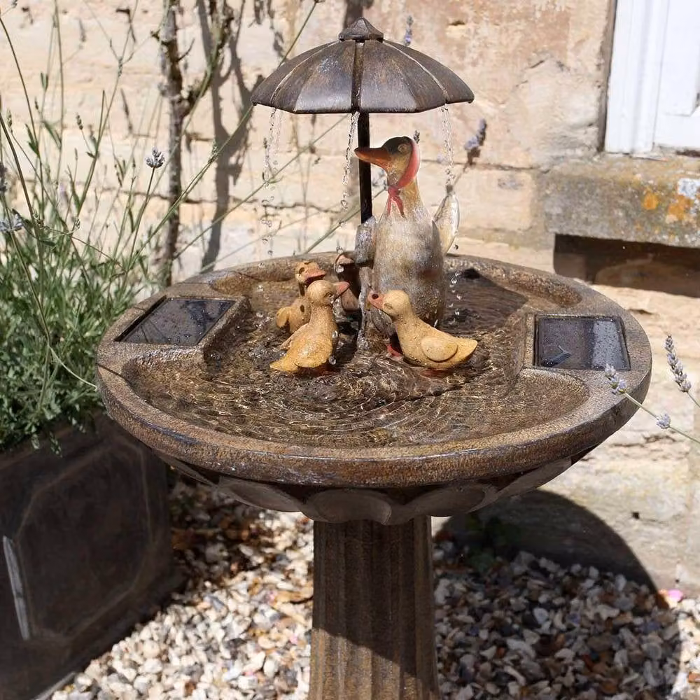 mysmartbuy Duck Family Solar Powered Bird Bath Style Water Fountain in Bronze Polyresin – 3