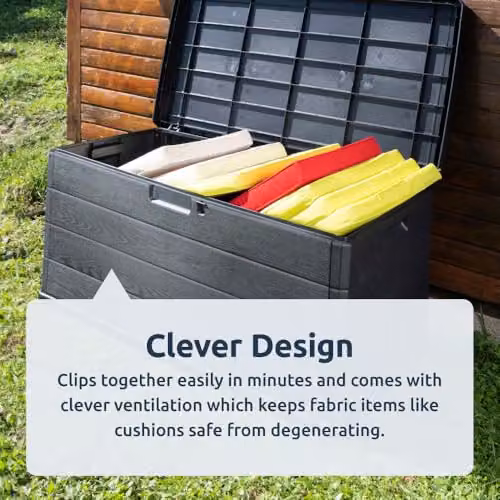 idooka Plastic Garden Storage Box in Grey with Faux Wood Panelling Design – 3