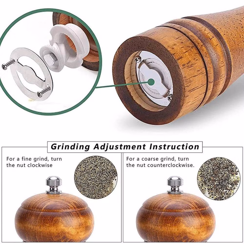 KORVIXA 2-Piece Brown Oak Wood Manual Pepper Mill Set – 4