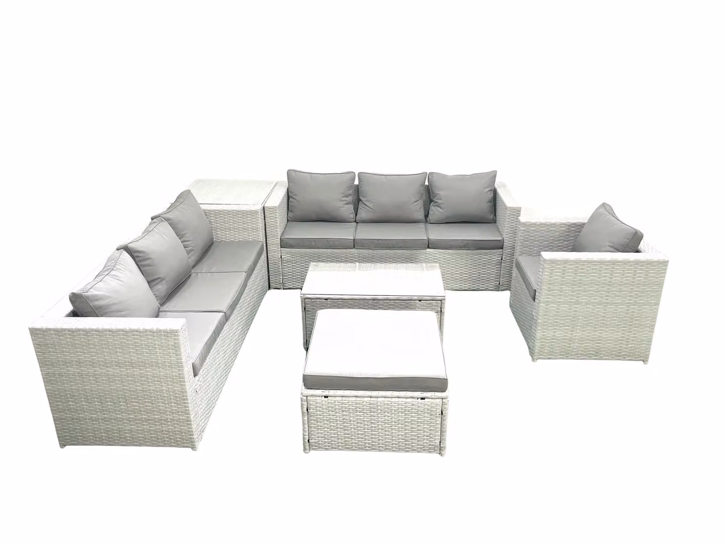 Fimous Light Grey PE Rattan L-Shape Garden Furniture Set with Coffee Table and Ottoman – 2