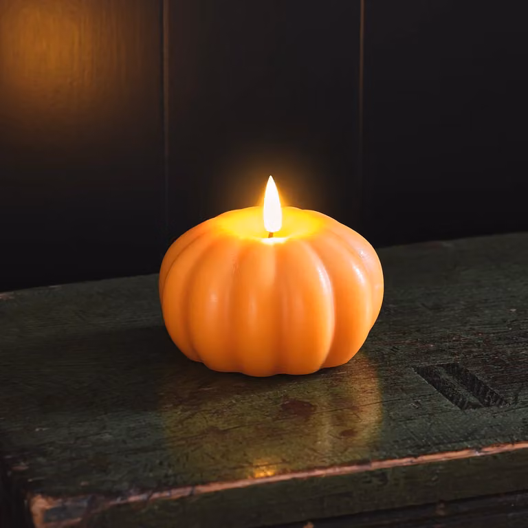 TruGlow® Orange Pumpkin LED Wax Candle with Flicker Effect and Timer for Halloween and Autumn Decor