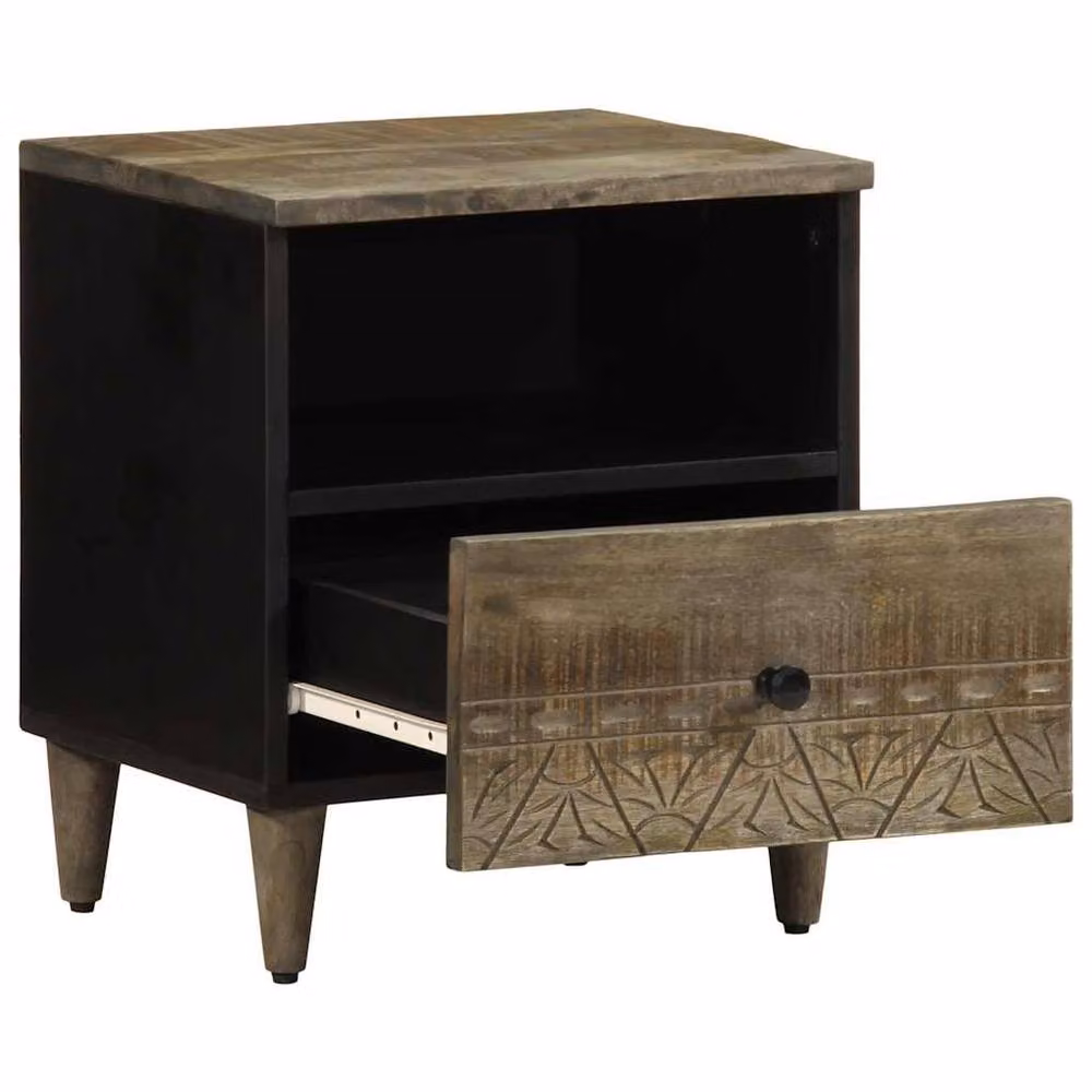 Berkfield Home Light Grey Solid Mango Wood Bedside Cabinet W/D/H: 40 x 33 x 46 cm – 2